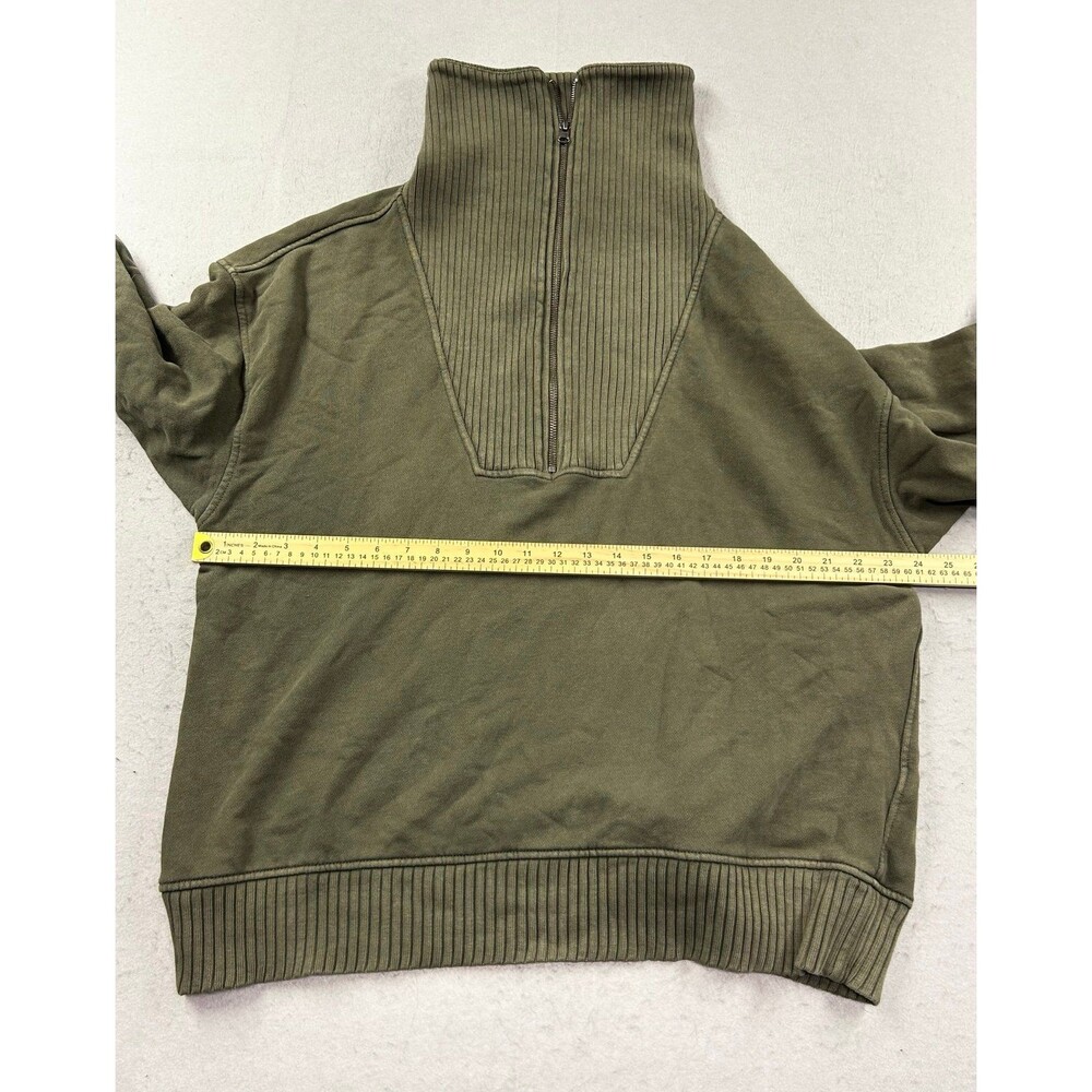 Aerie Womens Large Down To Earth Oversized Quarter Zip Olive Green Sweatshirt - Picture 4 of 7